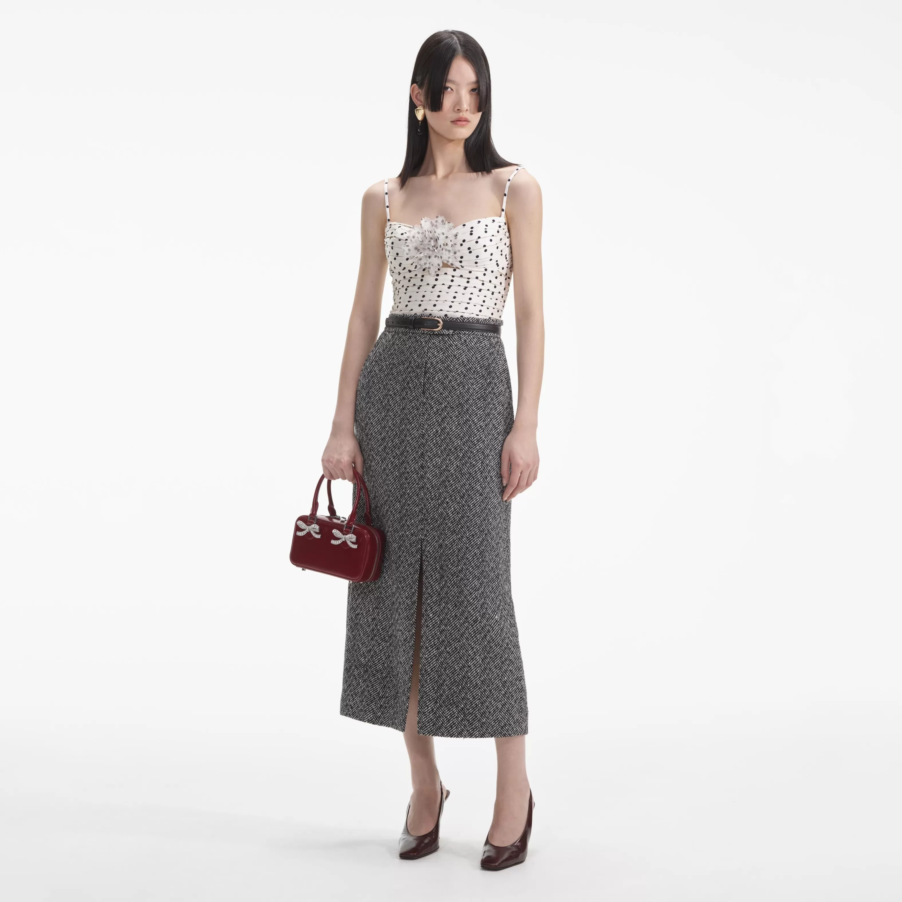 Discount Herringbone Midi Skirt Bottoms