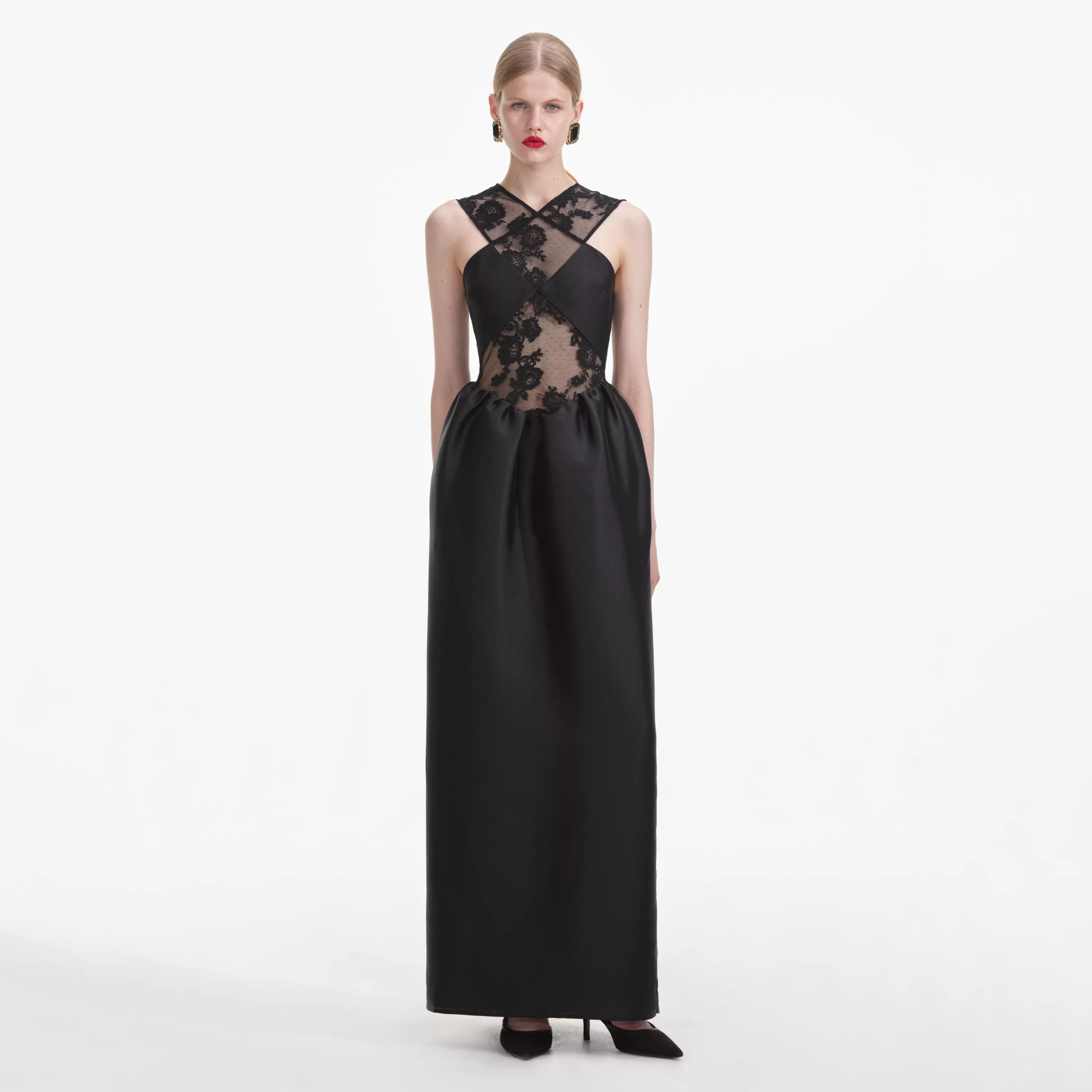 Hot Lace Taffeta Maxi Dress Dresses