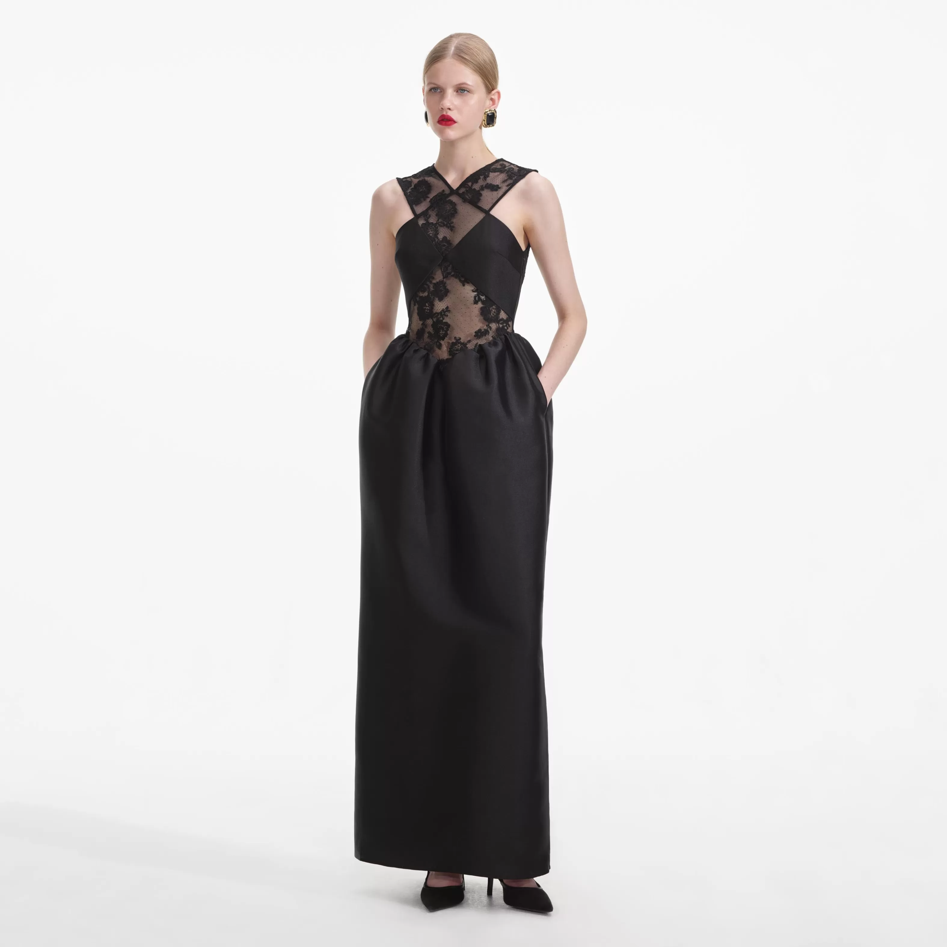 Hot Lace Taffeta Maxi Dress Dresses