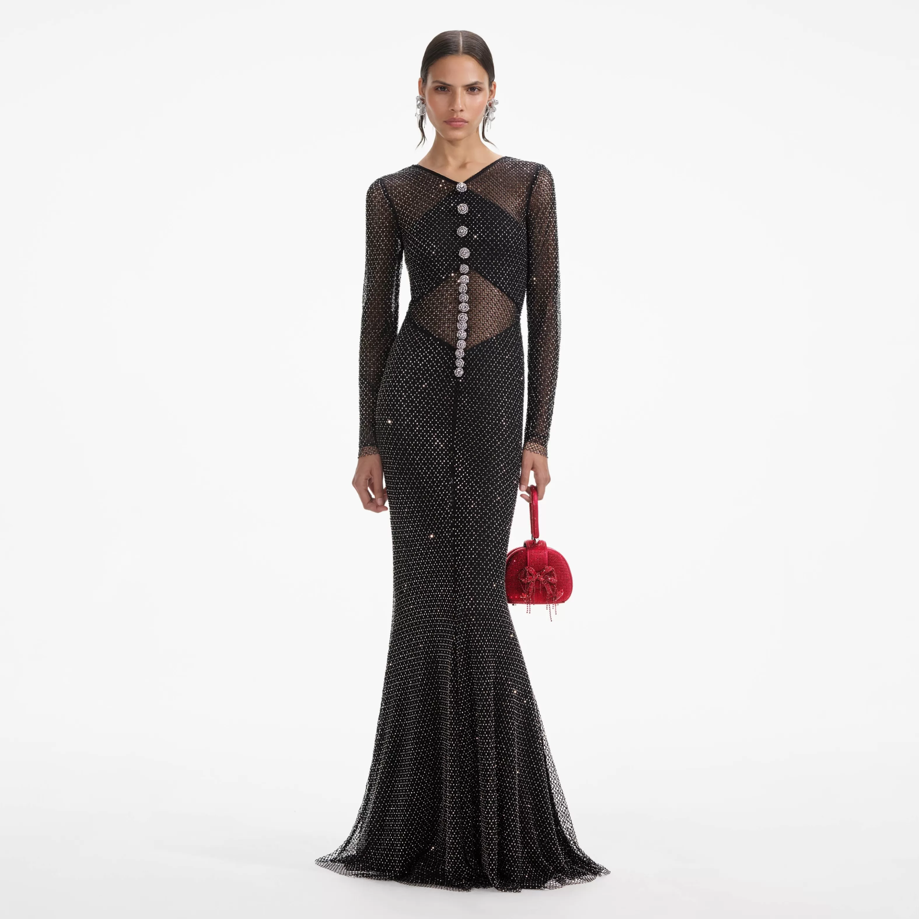 Best Rhinestone Fishnet Crossover Maxi Dress Dresses