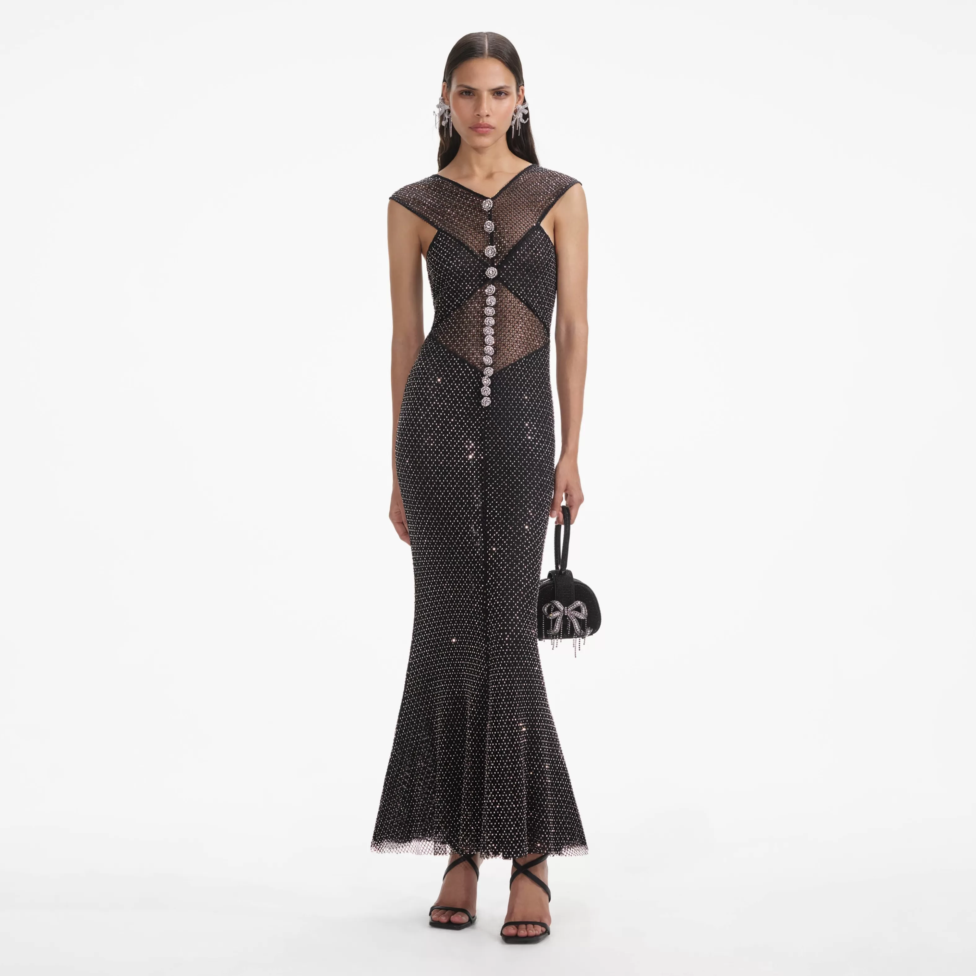 Shop Rhinestone Fishnet Crossover Midi Dress Dresses