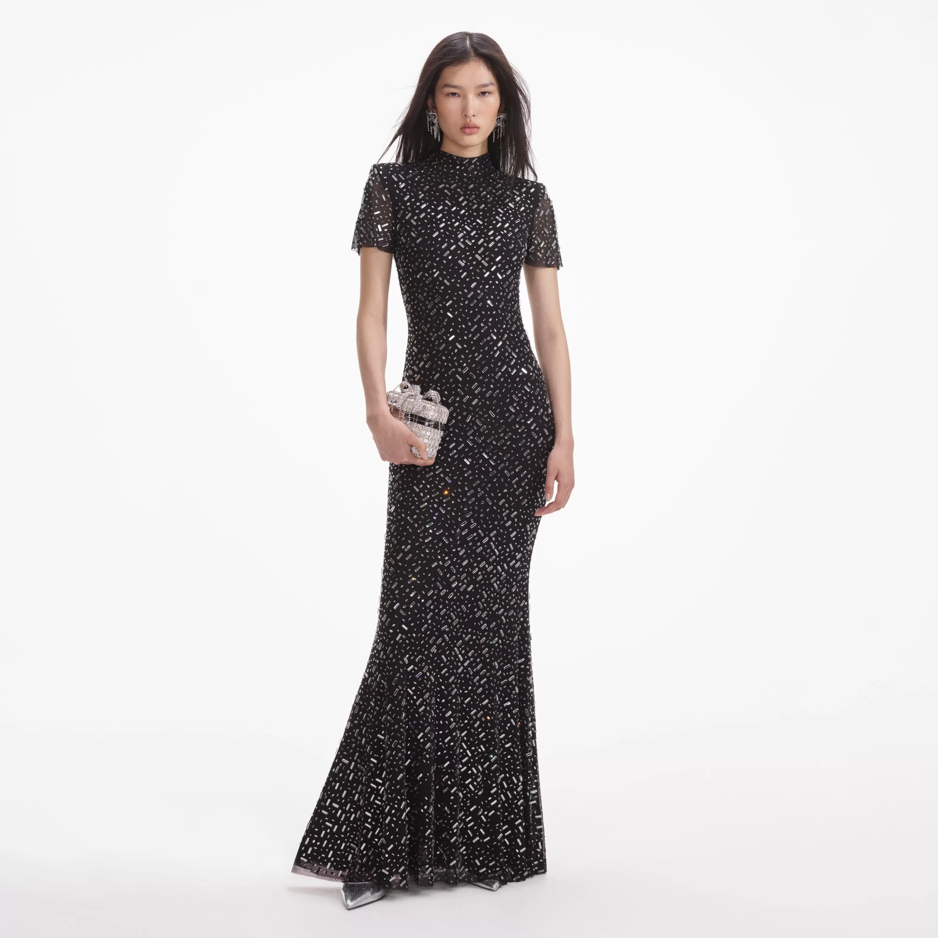 Store Square Rhinestone Mesh Maxi Dress Dresses