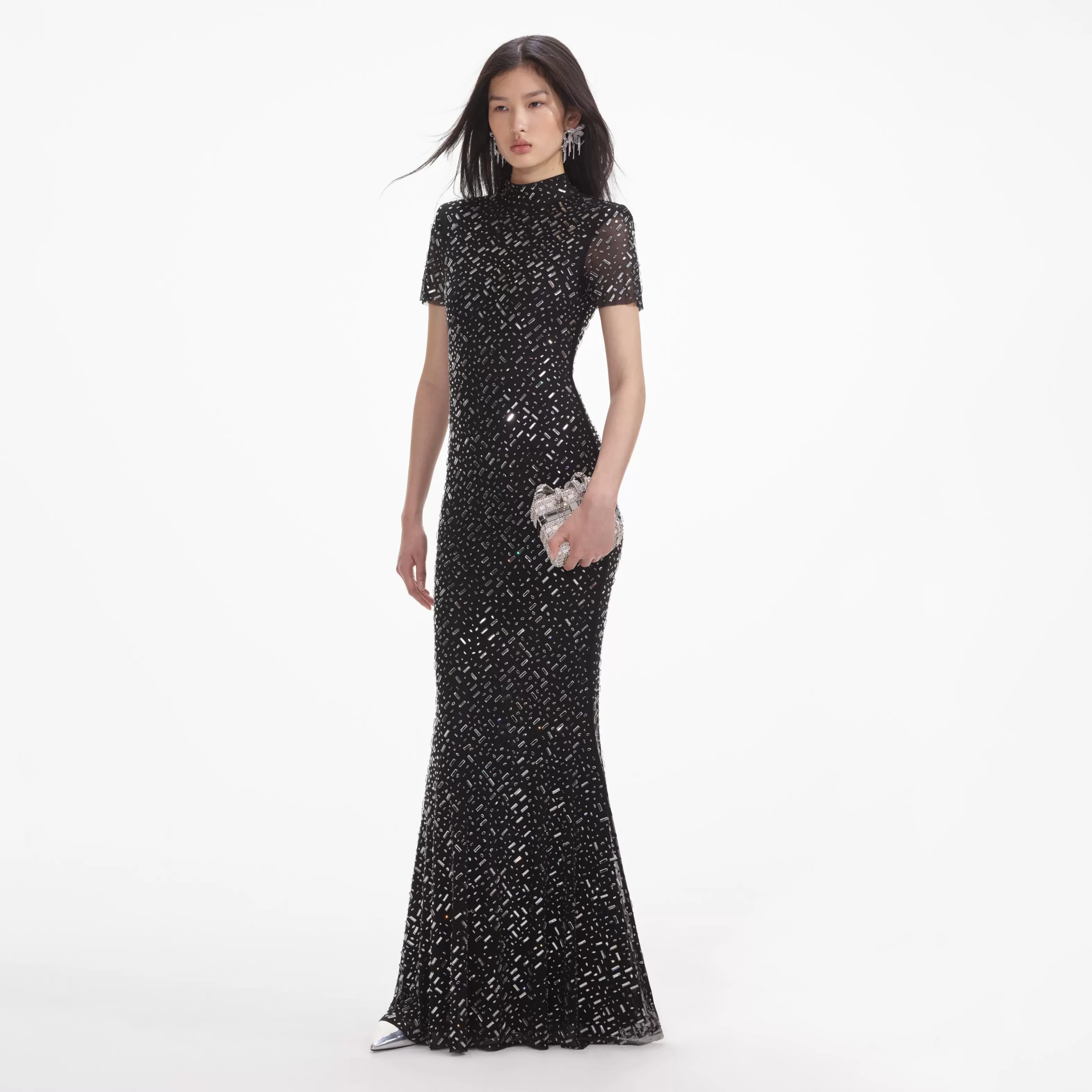 Store Square Rhinestone Mesh Maxi Dress Dresses