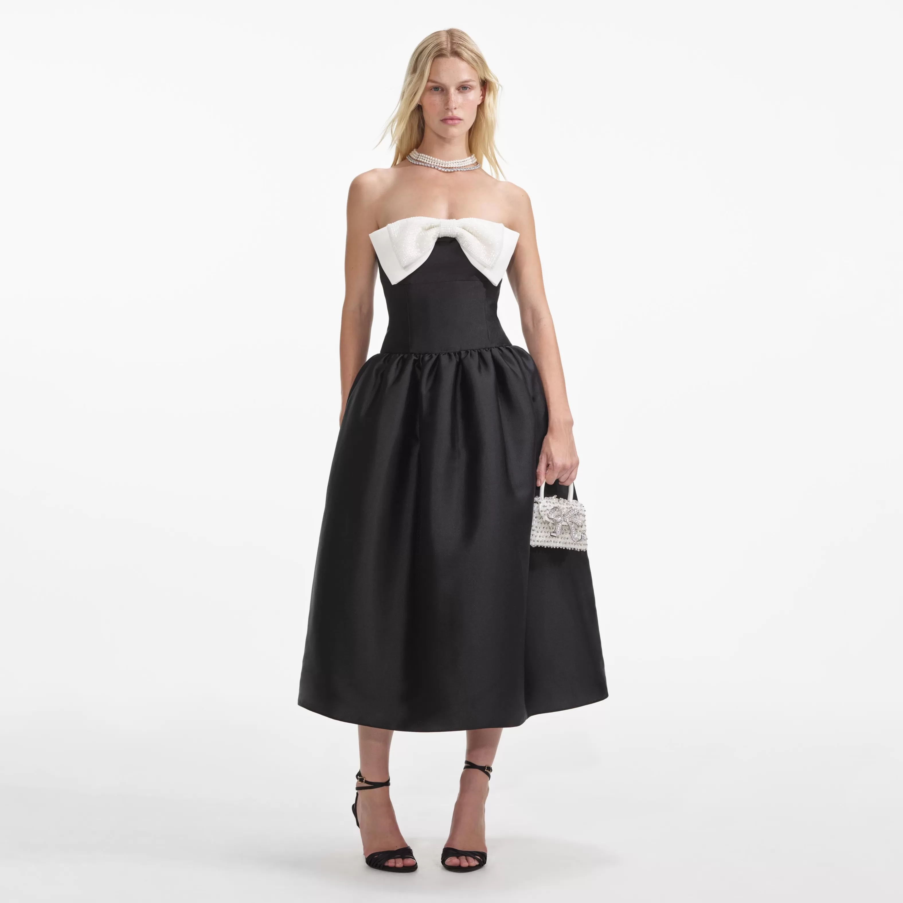 Best Taffeta Contrast Bow Midi Dress Dresses