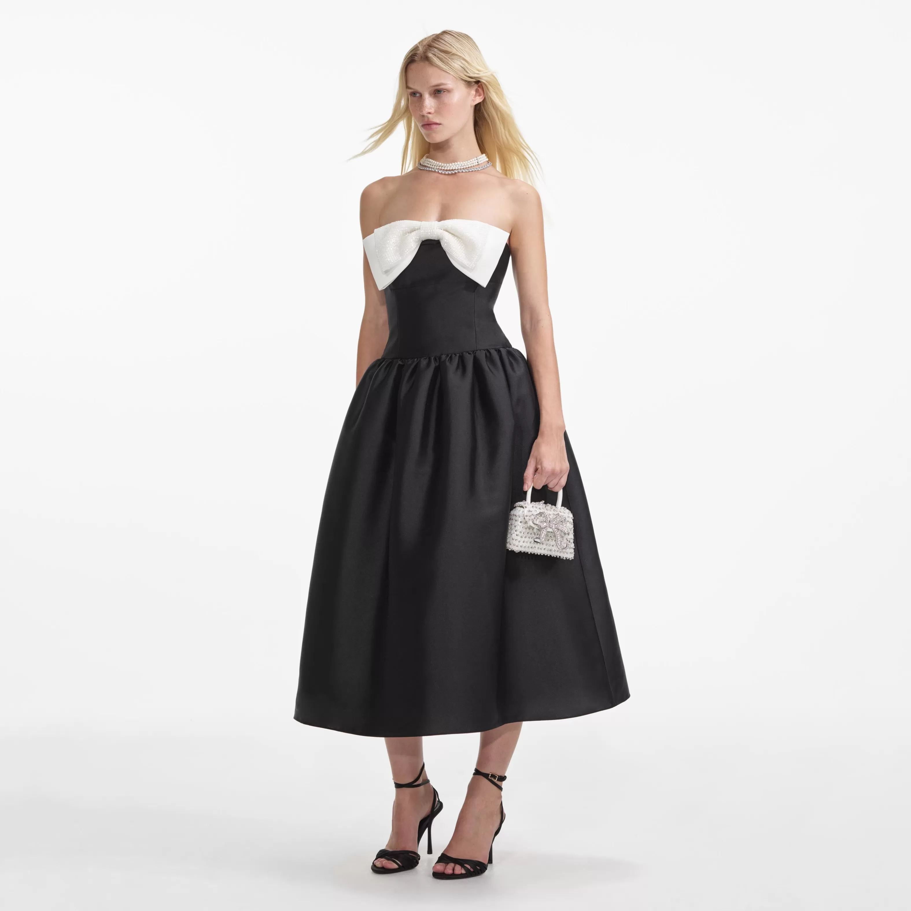 Best Taffeta Contrast Bow Midi Dress Dresses