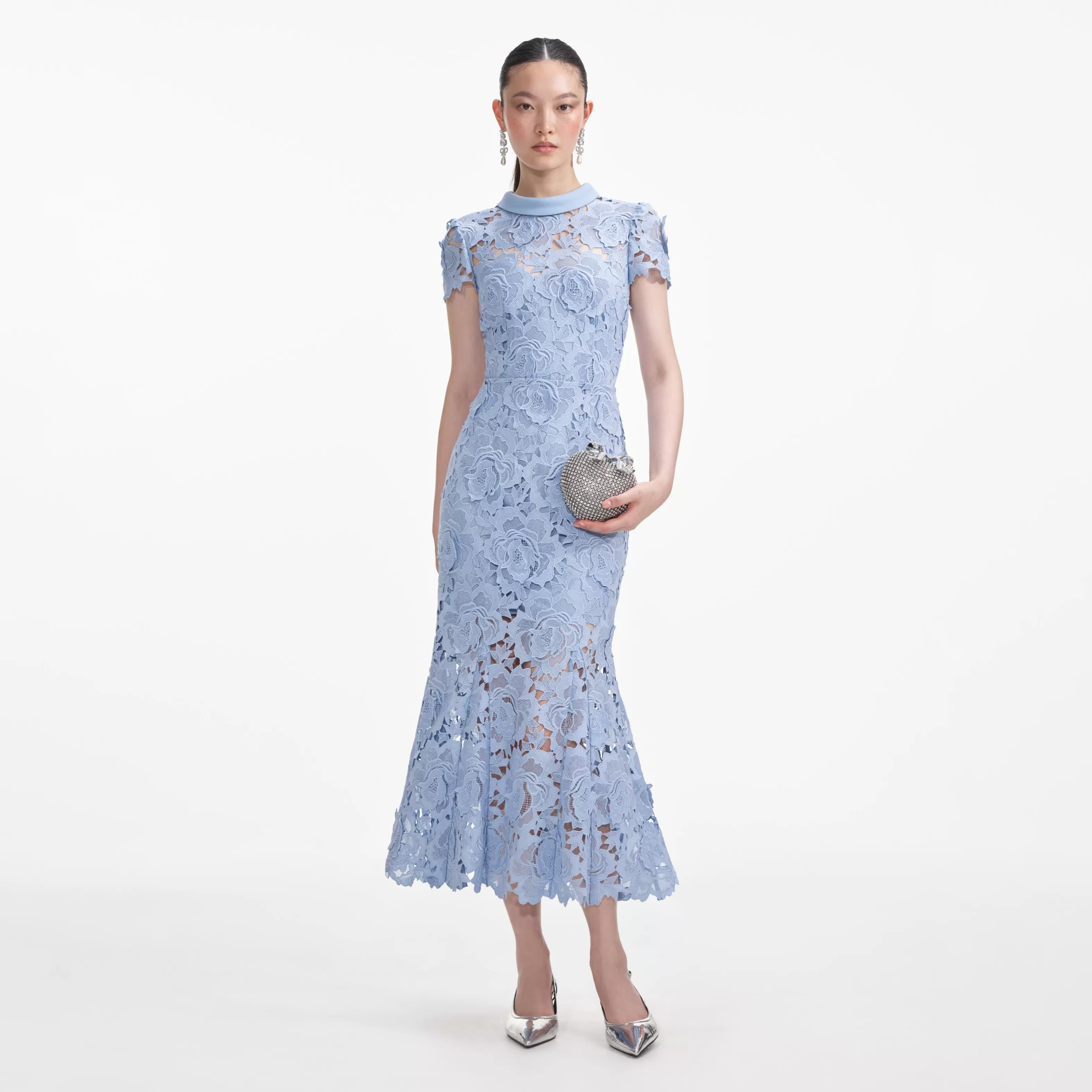 Outlet Flower Lace Contrast Collar Midi Dress Dresses | Exclusives