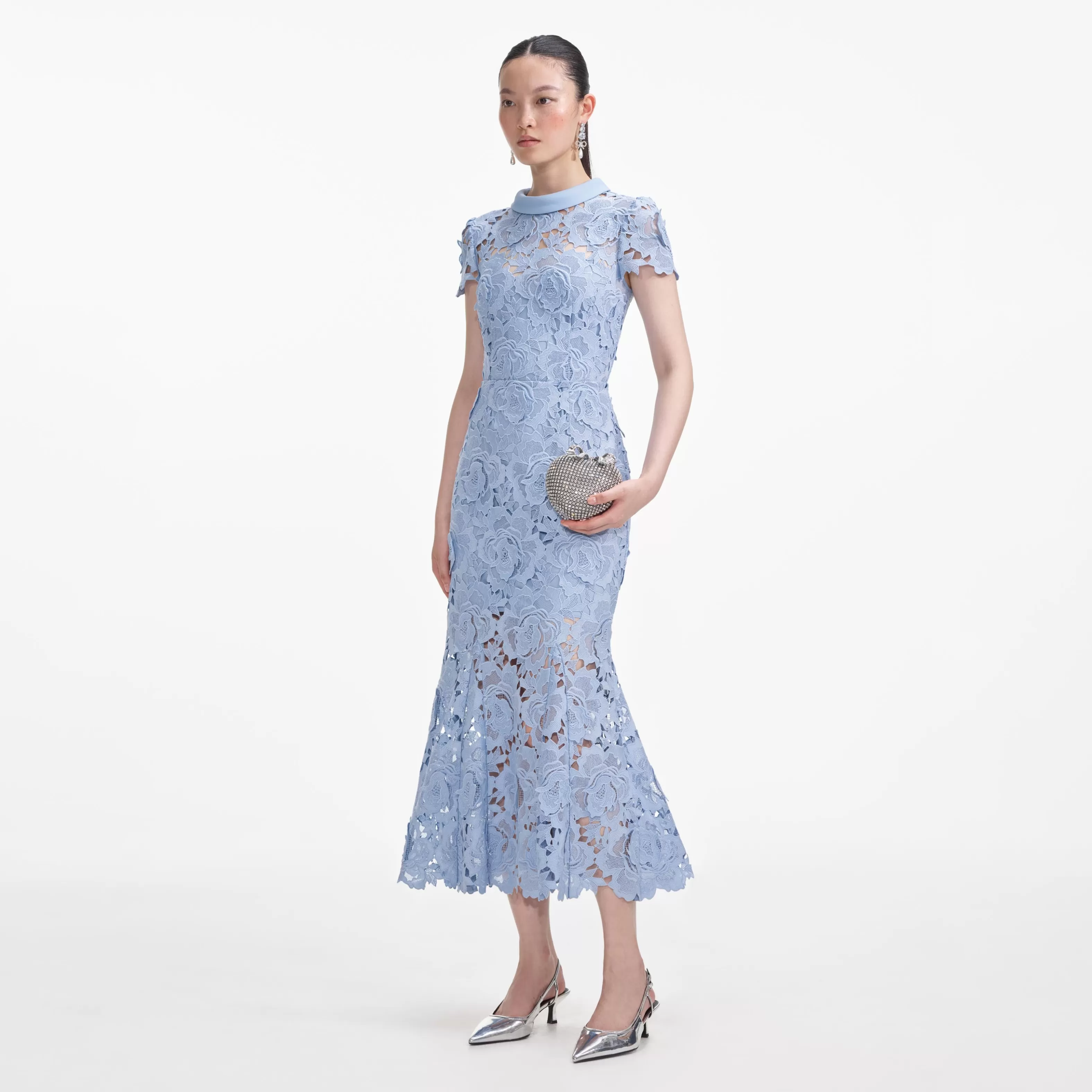 Outlet Flower Lace Contrast Collar Midi Dress Dresses | Exclusives