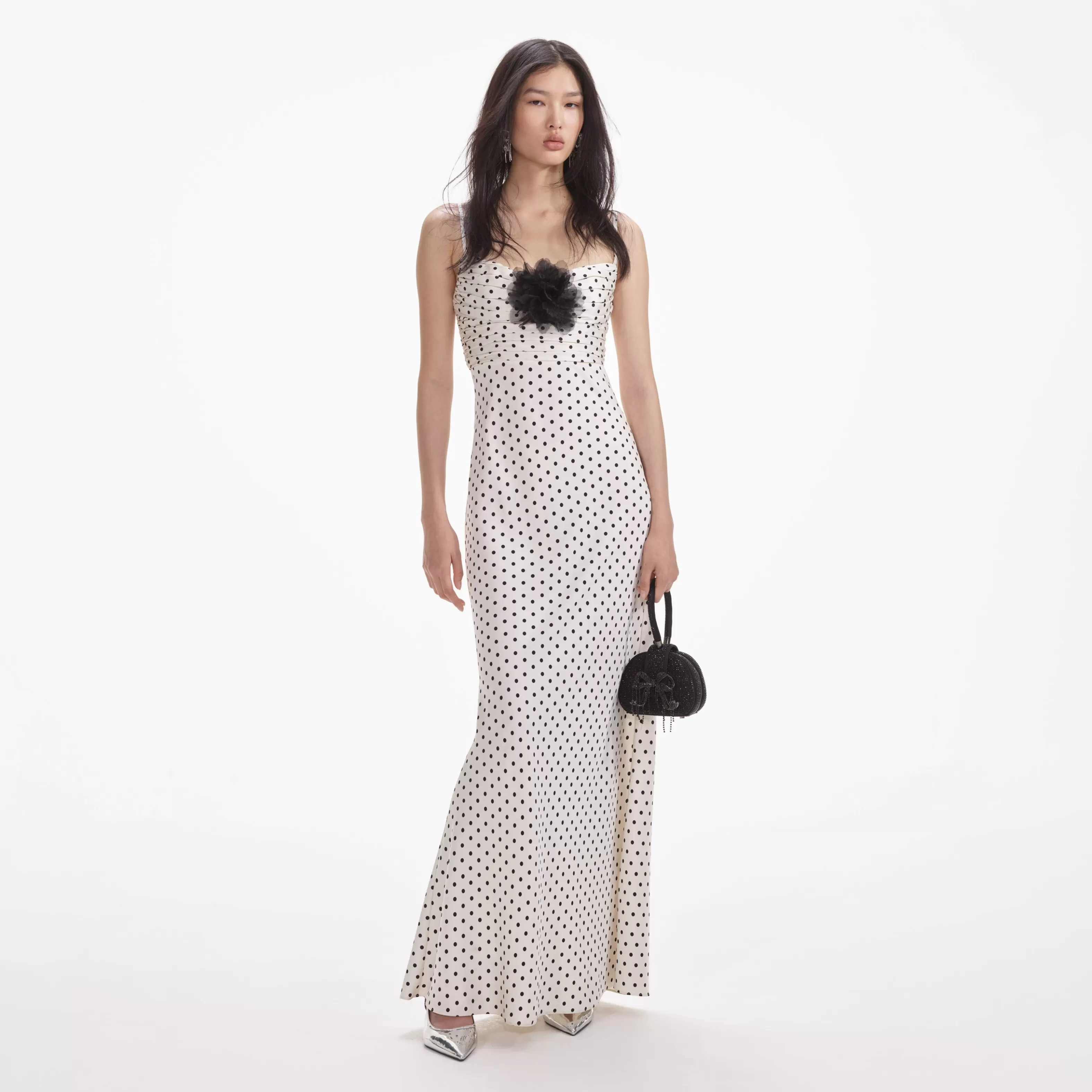 Best Polka Dot Satin Maxi Dress Dresses