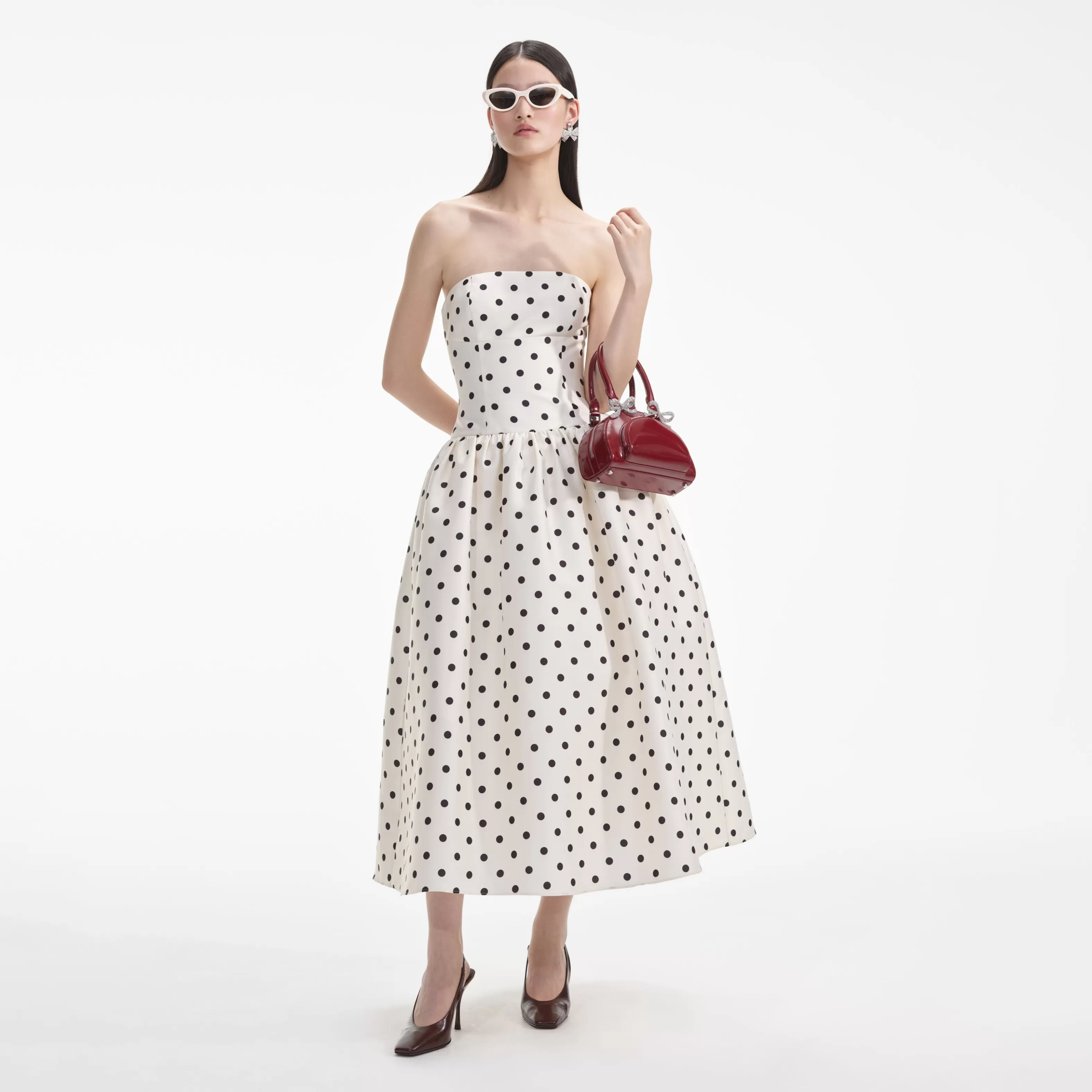 New Polka Dot Taffeta Midi Dress Dresses | Icons