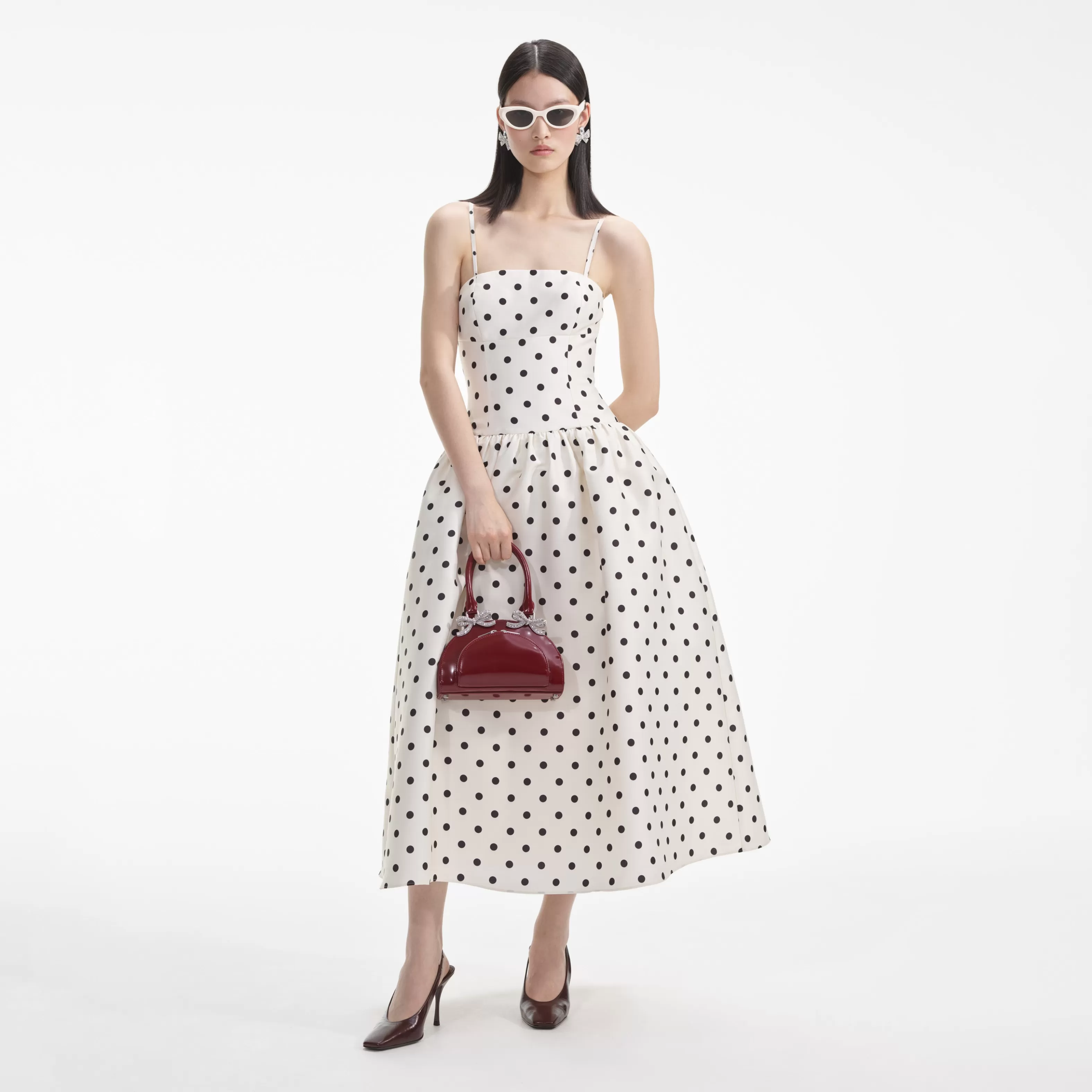 New Polka Dot Taffeta Midi Dress Dresses | Icons