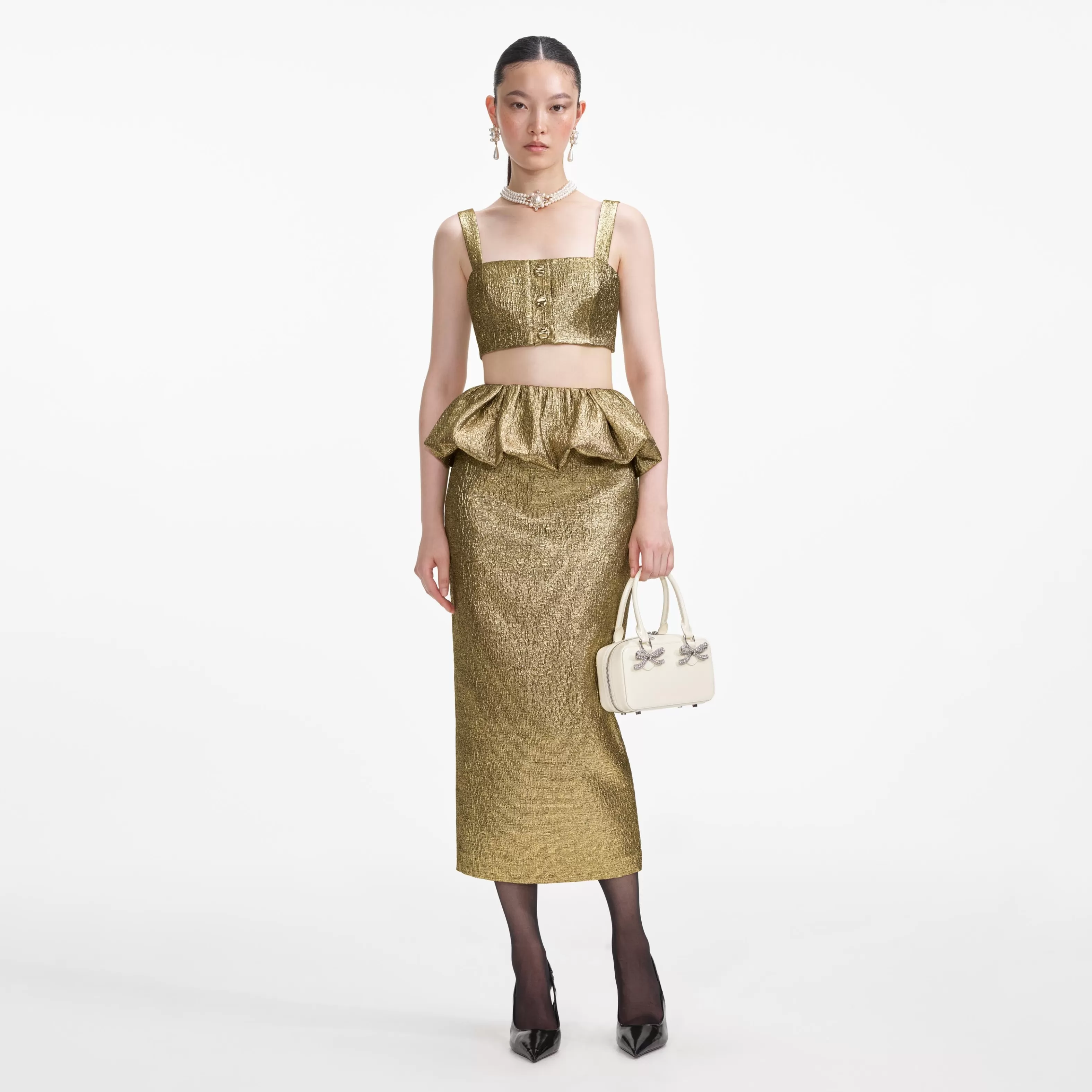 Cheap Metallic Jacquard Midi Skirt Bottoms | Exclusives