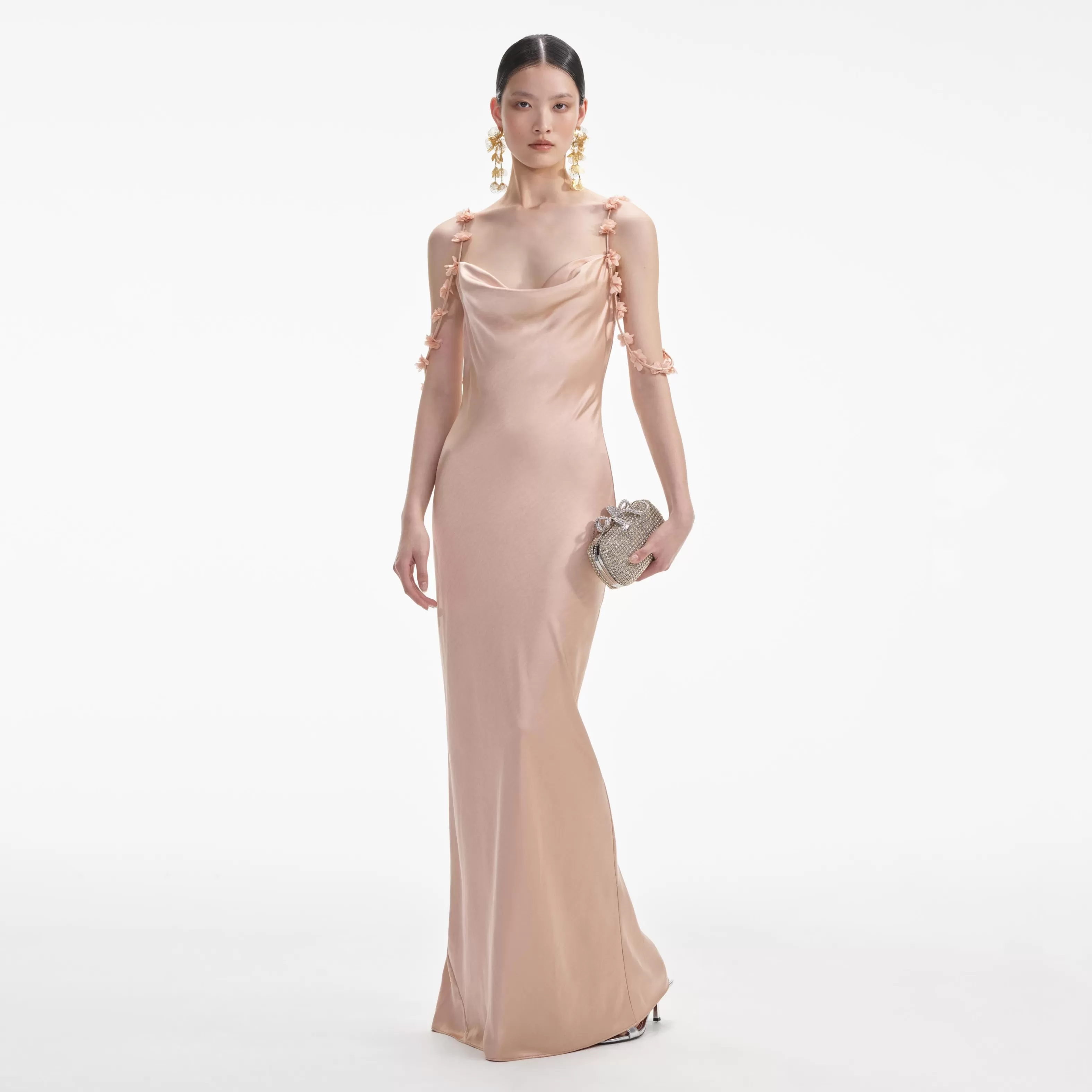 Store Gold Satin Flower Maxi Dress Dresses | Exclusives