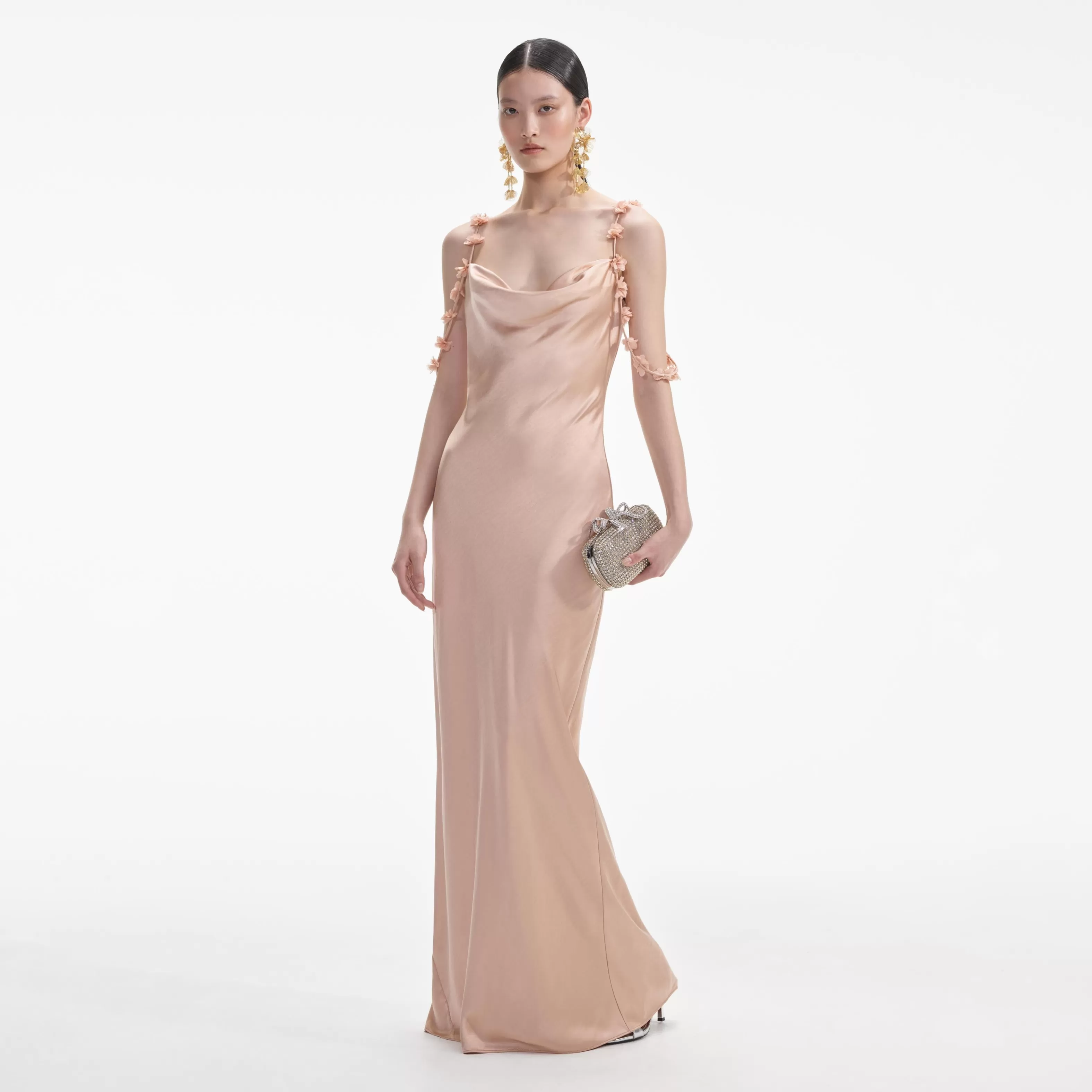 Store Gold Satin Flower Maxi Dress Dresses | Exclusives