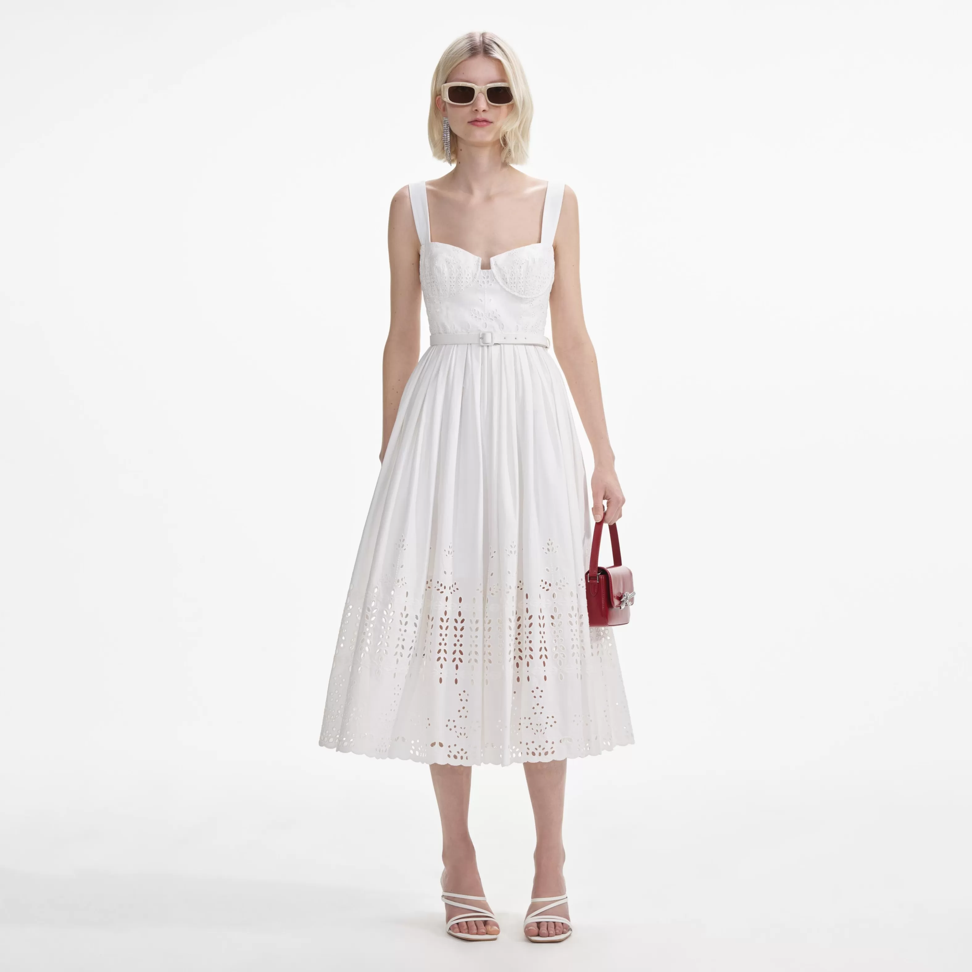 Shop Cotton Broderie Midi Dress Dresses