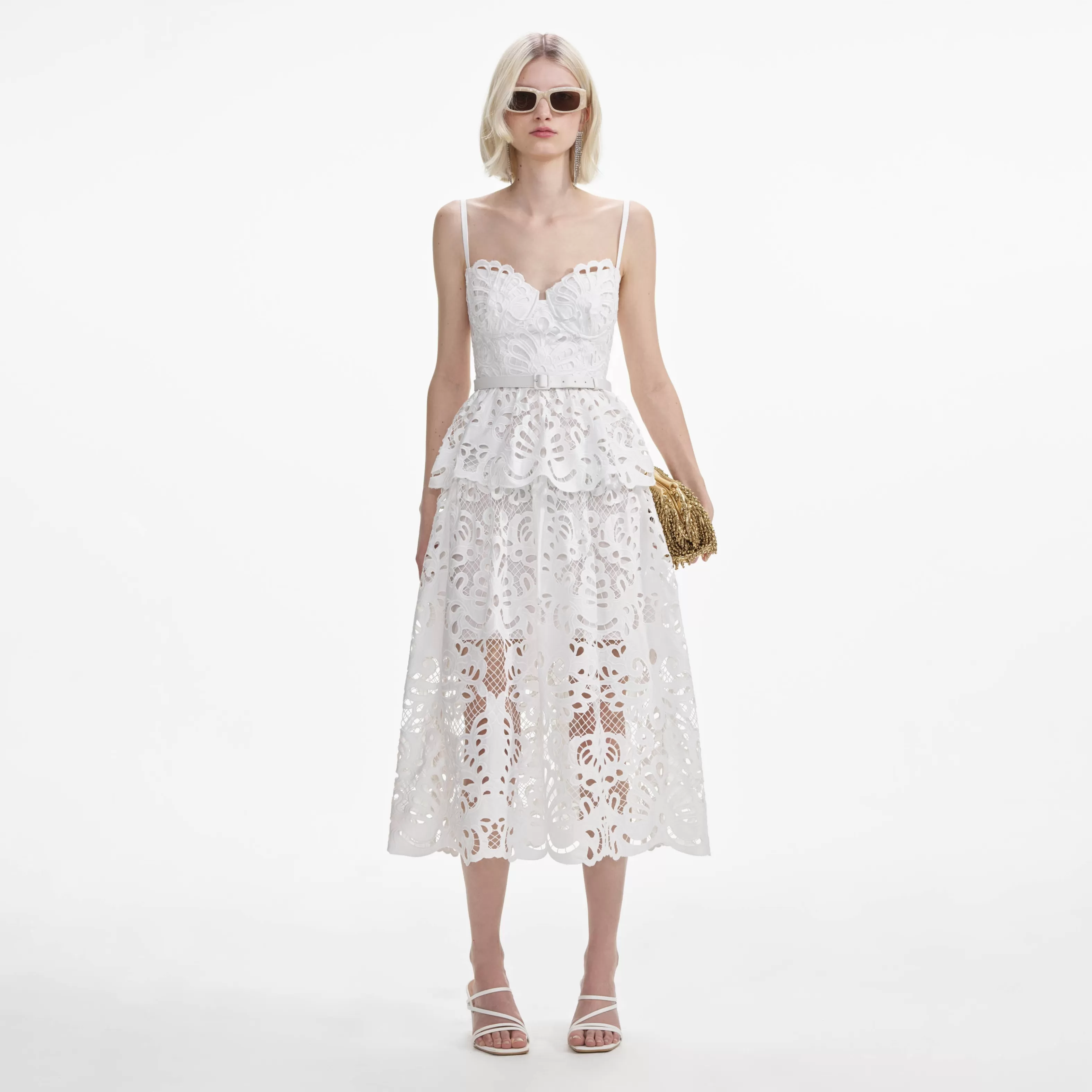 Best Sale Cotton Lace Tiered Midi Dress Dresses